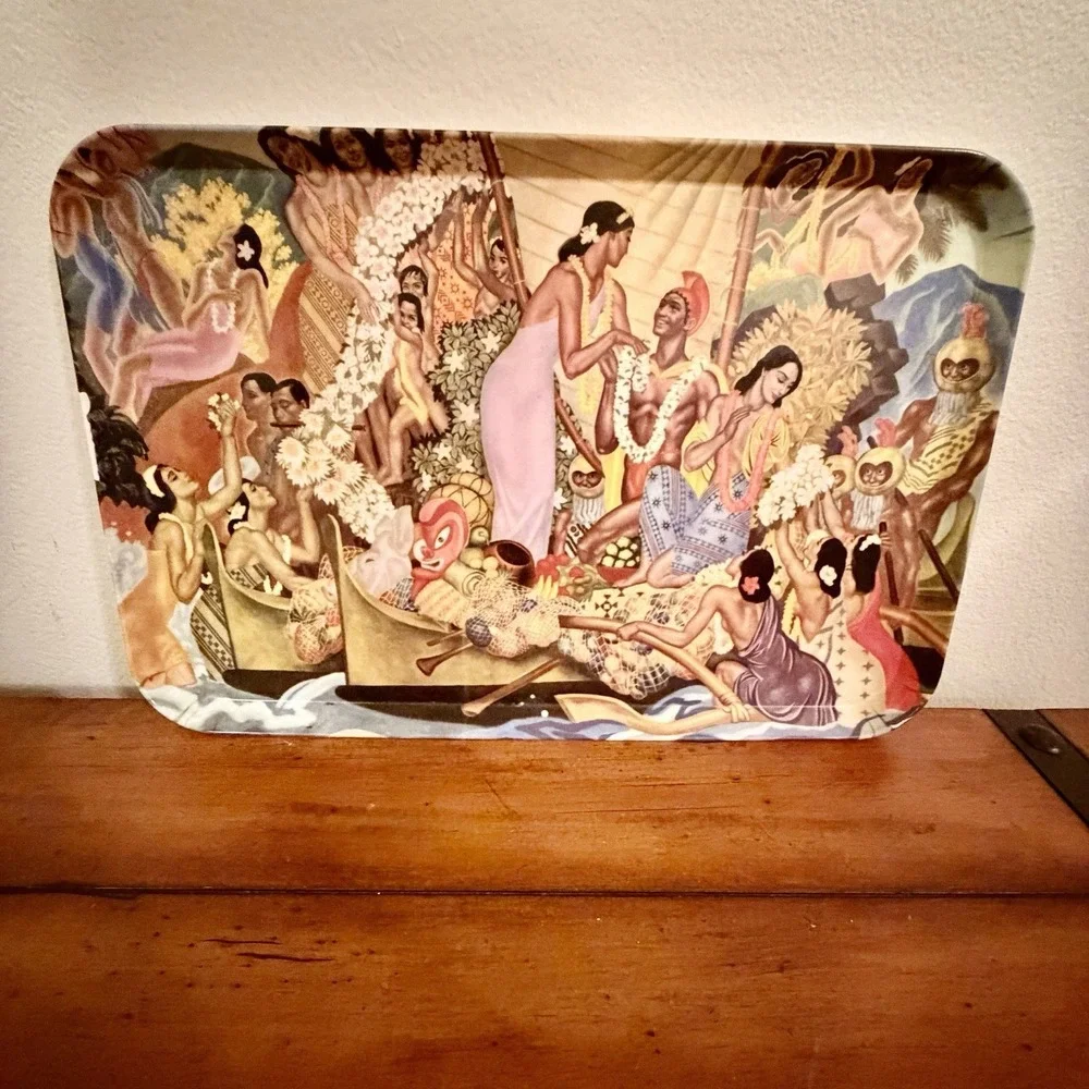 Vtg Makahiki  Tray Pacific‎ Coaster Eugene Savage SS Lurline Hawaii Royal Luau